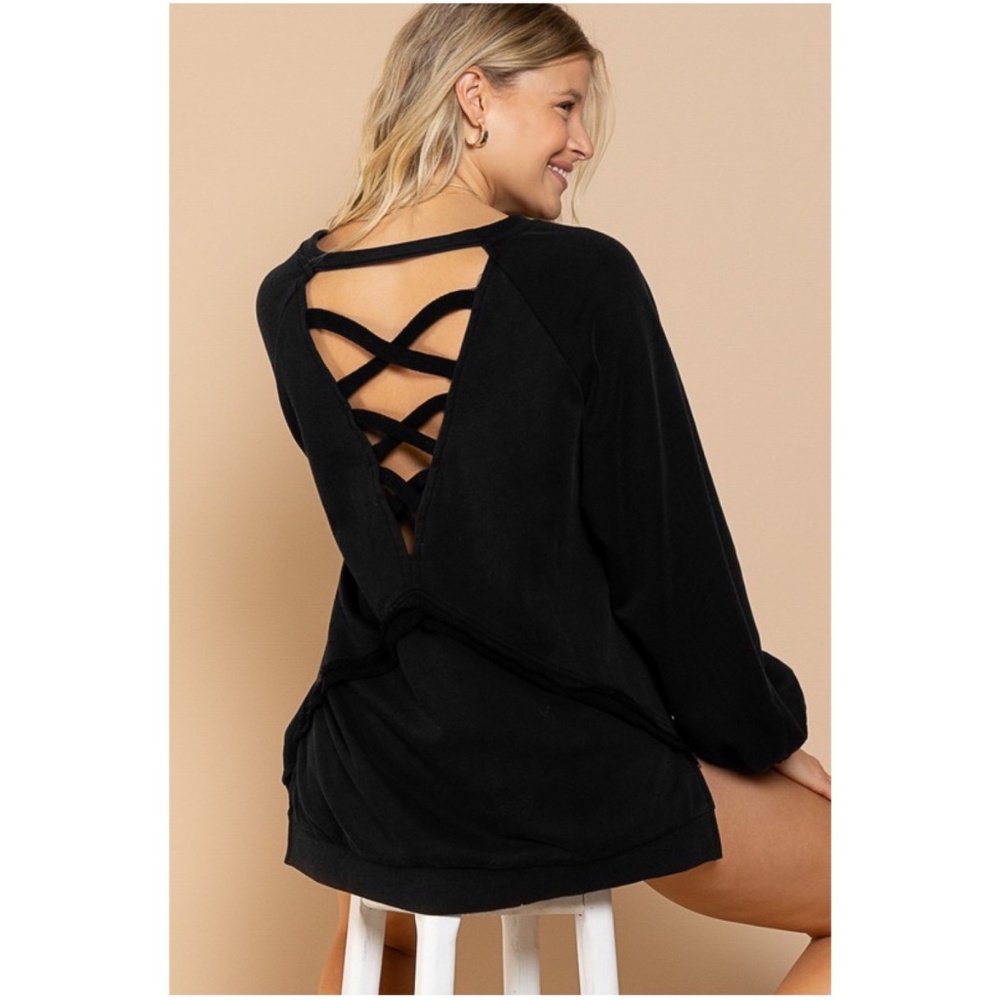 POL Black Crisscross Back Women's Top